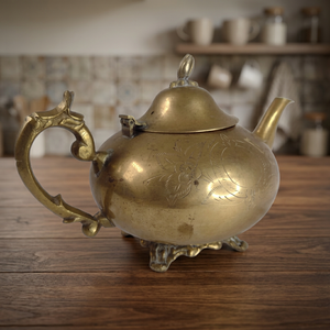 Vintage Brass Teapot With Lid And Handle Engraved Floral Design Water Pot <b>Kettle</b> - Product Image 4