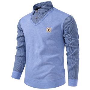 Logo personalizzato Oem abiti foderati in pile a righe a maniche lunghe con scollo a V in maglia maglia Casual Pullover <span class=keywords><strong>Polo</strong></span> lavorato a maglia Top - Product Image 1
