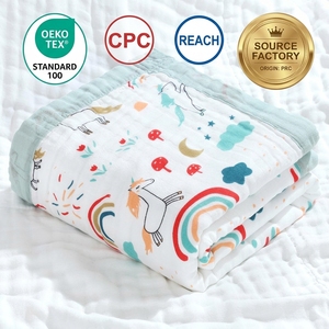 Couverture Bébé Douce 100% Coton Mousseline Imprimé Animal 6 Couches Utilisation <span class=keywords><strong>Été</strong></span> CPC REACH OEKO-TEX Disponible OEM ODM Personnalisable Vente <span class=keywords><strong>en</strong></span> Gros - Product Image 1
