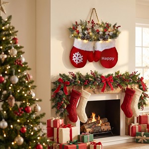 Guirlande lumineuse <span class=keywords><strong>de</strong></span> <span class=keywords><strong>Noël</strong></span> exclusive transfrontalière, style campagnard américain, avec aiguilles <span class=keywords><strong>de</strong></span> pin artificielles, cônes <span class=keywords><strong>de</strong></span> pin et baies rouges - Product Image 2
