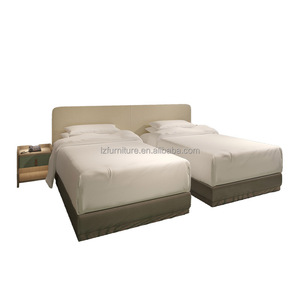 Simple Style Hotel Twin <b>Bed</b> Furniture Custom MDF Panel Wood <b>Base</b> Two <b>Single</b> <b>Beds</b> Frame for Budget Boutique Hotel B&B Project - Product Image 1