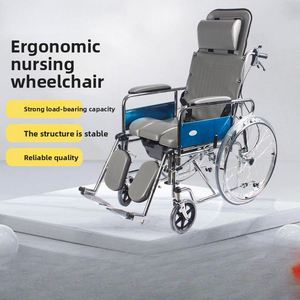 Fauteuil roulant ergonomique pour soins infirmiers, pliable manuellement, ultra-léger, avec cadre en acier, à propulsion manuelle, pour personnes âgées - Product Image 1