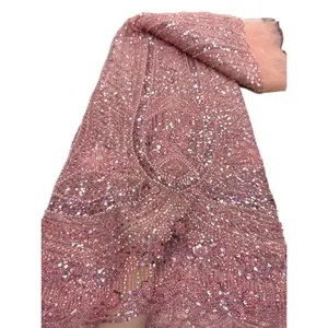 法国复古风格婚纱全珠饰亮片刺绣100% 涤纶蕾丝面料女童男童针织工艺 - Product Image 2