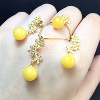 Großhandel Neues Design Türkischer Stil 925 Sterling Silber Edelstein-Schmuckset Natürlicher Bernstein Schmuckkollektion