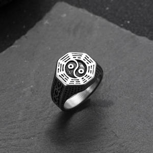 Europeo americano hombres Retro Hip-Hop Acero inoxidable plateado Shell piedra Cruz diseño moda anillo al por mayor - Product Image 4