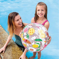 Ballon de plage gonflable transparent en vinyle PVC Intex 0,18 mm, motif imprimé, 34 cm, pour piscine, lacs et rivières