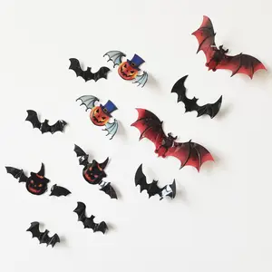 Décorations d'Halloween PVC Spooky Citrouille Chauves-souris Plastique Mur/fenêtre/chambre/fête 3d Autocollant