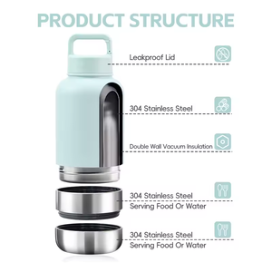 Logotipo personalizado 3 en 1 Alimentador de mascotas al aire libre Tapa DE LA MANIJA Frasco para perros 32oz Botella de agua de viaje portátil de acero inoxidable para perros con tapa de bucle - Product Image 6