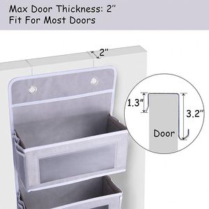Grey Four-Grid Transparent Non-woven PVC with Mesh Bag Door <b>Storage</b> Hanging Bag for Bedroom Over Door Organizer <b>Storage</b> - Product Image 4