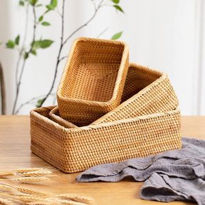 Trend Rectangular Handmade Woven Rattan Eco-Friendly Multifunction Nesting <b>Bread</b> <b>Baskets</b> Organizing Set 3 Natural Color - Product Image 1