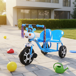 Tricycle double pour enfants, tricycle jumeau pour <span class=keywords><strong>b</strong></span>é<span class=keywords><strong>b</strong></span>és, tricycle à 3 roues avec musique, vélo à pédales pour tout-petits, jouet à roulettes pour 2 enfants de 1 à 7 ans - Product Image 3