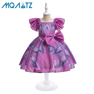 MQATZ Hot Selling Cosplay Princess Dress Feather Printed Fly Sleeved Girls' Performance Dress For Baby Girls