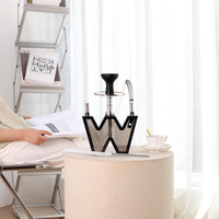 YOUCHENG Ensemble Chicha Arabe Moderne avec Lumière LED Effet Miroir, Chicha en Acrylique, Design en Forme de W, en Plastique, Écologique, Durable, Mini, Noir