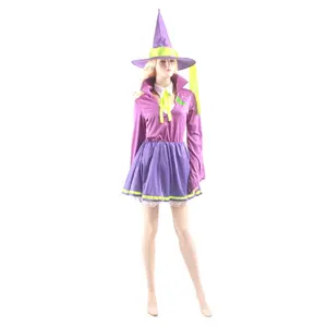 Purple Facinated Customized Factory Direct Selling Creative Adult Graceful Halloween Wizard Costume for Women with Hats