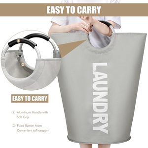 Oxford Fabric Laundry Hamper Clothes Laundry <b>Basket</b> with Aluminum Ring Handle - Product Image 3