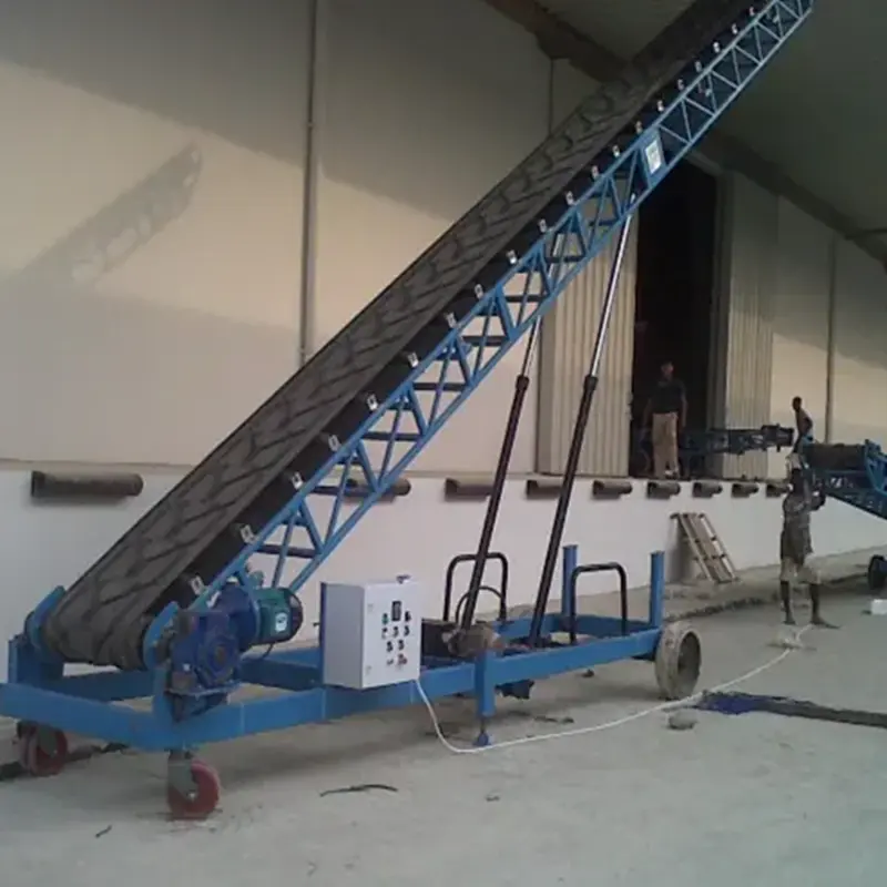 Portable flat inclined chain conveyor belt machine price telescopic pvc cement cleat heavy duty rubber belt conveyor manufacture