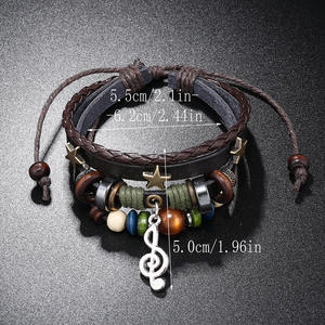 Bracelet réglable tendance en cuir avec perles en bois motif note de musique, design de niche, style bohème <span class=keywords><strong>hippie</strong></span>, bracelet vintage superposé en corde - Product Image 6