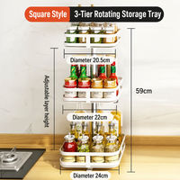 Étagère à épices rotative carrée à trois niveaux, plateau tournant multi-niveaux Lazy Susan, étagère de rangement de cuisine en acier au carbone pour comptoir