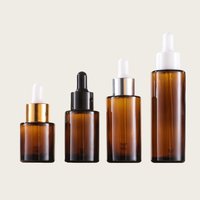 Flacon compte-gouttes en verre ambré prêt à l'emploi, cylindrique, pour sérum de soin, capacité personnalisable 20ml-100ml, couleur personnalisée argent noir