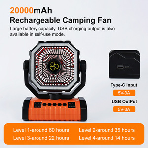 Ventilateur de camping portable Xinster 20000mAh rechargeable avec lumière LED et télécommande - Product Image 5