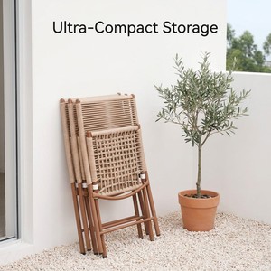 <span class=keywords><strong>Table</strong></span> d'appoint pliante nordique en corde tressée beige naturel, avec cadre en bois, gain <span class=keywords><strong>de</strong></span> place, et ensemble <span class=keywords><strong>de</strong></span> chaises pliantes d'extérieur avec dossier en corde - Product Image 4
