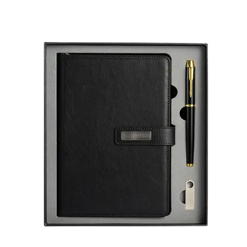 Logotipo personalizado a5 couro pu diário planejadores de negócios personalizado livros de presente conjunto com caneta