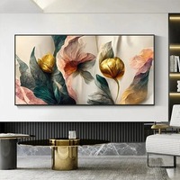 빈티지 꽃 캔버스 그림 금색 녹색 분홍색 벽 예술 캔버스 아트 포스터 프린트 모던 벽화 거실 장식용