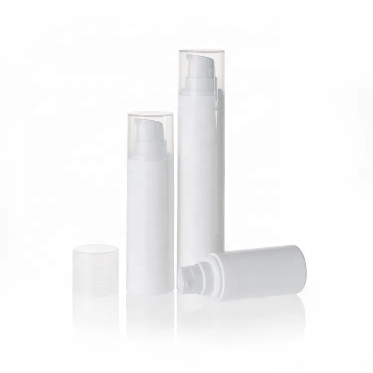 Penjualan laris botol pompa pengap kosmetik Serum wajah bulat putih plastik PP harga rendah 15ml 30ml 50ml