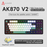 Clavier mécanique de jeu Ajazz Ak870 V2 tri-mode filaire + sans fil 2.4G, interrupteur Kailh, remplaçable à chaud, montage sur joint, RVB, 87 touches, ergonomique
