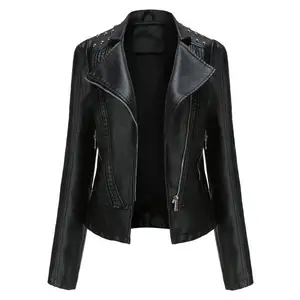 Women's Rivet Leather Women's Fashion Jacket Lapel Car Suit Thin Spring and Autumn Women's Jacket 2021