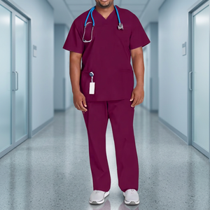 Ensemble de blouses médicales unisexe personnalisées en Spandex/Coton, col en V, manches courtes, détection d'aiguilles, uniforme d'infirmière, tenue de travail hospitalière - Product Image 3