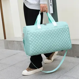 Women Shoulder Weekender Overnight Bag Sports Tote Foldable Gym Bag Light Weight Quilted Nylon Travel Bag