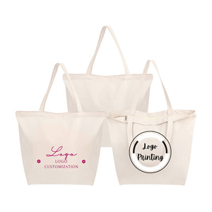 RTS Bulk Mixed Order Cotton Canvas Tote <b>Bag</b> Zipper <b>Reusable</b> Logo Printed Shoulder <b>Bag</b> for Unisex DIY Grocery Travel Unique - Product Image 1