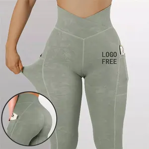 Sport Wears Gym Yoga Camo V Waist Band Tights Leggings With Pockets For Women