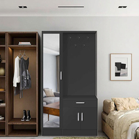 Armoire d'entrée d'armoire à chaussures en acier multifonctionnelle noire de conception moderne minimaliste à la mode avec miroir et cintres