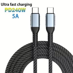 Data <b>Cables</b> Type c Fast Charging Nylon Braided 5A 240w Type c Data <b>Cable</b> With Light Male to Male <b>Usb</b> c Charging <b>Cable</b> for PHONE - Product Image 1