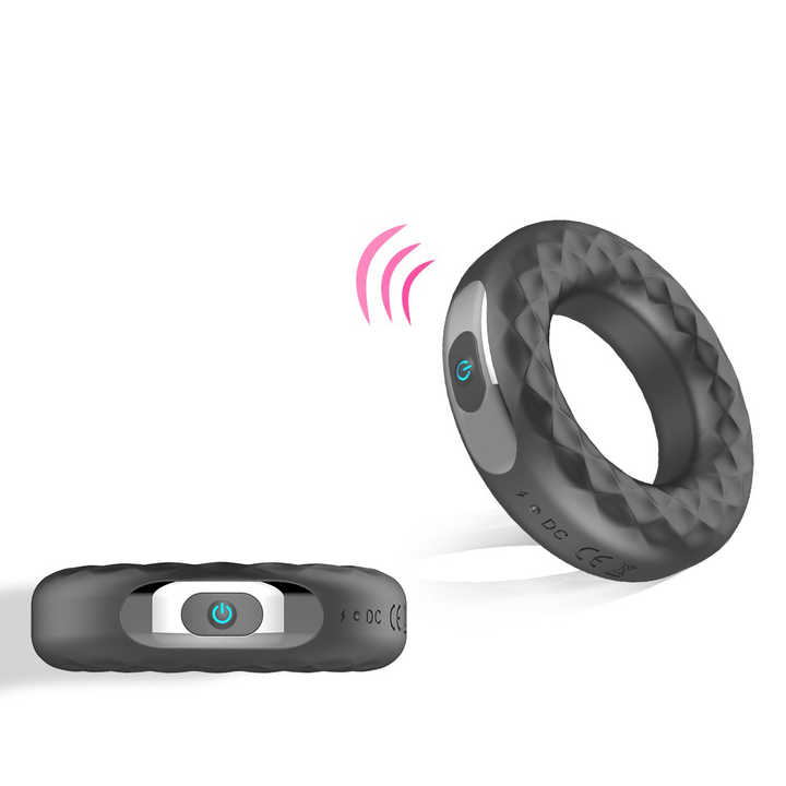 Rechargeable Big Black Silicone Penis Ring Vibrator ,10 Modes Vibrating  Male Erection Enhancer Vibrator Cock Ring for Man