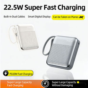 New Design Super Mini Plastic Powerbank 20000mAh Built-in <b>Cable</b> LED Display Fast Charging Ultra Slim Portable - Product Image 5