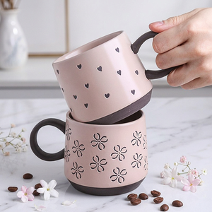 Underglaze Color Hand-painted Cute Porcelain Ceramic Mug <b>Set</b> Heart/Fish/Flower Patterns Creative Couple Dishwasher Safe - Product Image 3