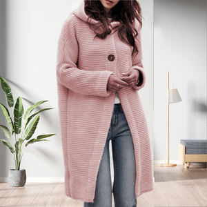 Dropshipping Solid Color Hooded Long Sleeve Sweater <b>Cardigan</b> Women Knit Fashion - Product Image 3