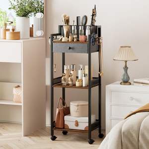 Étagère à serviettes de salle de bain avec tiroir, unité de <span class=keywords><strong>rangement</strong></span> mobile à 3 niveaux en métal avec porte-papier toilette et ensemble de serviettes - Product Image 2