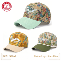Gorras de Béisbol de 5 Paneles con Tela Brocada Jacquard al por Mayor, Diseño Personalizado, Bordado 3D con Patrón Floral, Gorra Ajustable