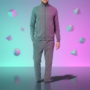 Men's Slim Fit Acid Wash Tracksuit 2-Piece Set with Full-Zip <b>Jacket</b> & Casual Pants Fleece Lining Breathable Sportswear - Product Image 1