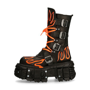 Botas de Motociclista Estilo Punk Vintage Oscuro, Botas de Media Pantorrilla con Llama Fluorescente y Suela Gruesa, Moda Rock para Hombre y Mujer - Product Image 5