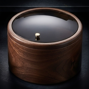 Caja de Almacenamiento de Bebidas de Madera de Nogal, Recipiente Redondo con Tapa, Organizador Decorativo de Cocina, Capacidad de 1-3L, Mantiene las Bebidas Frescas - Product Image 1