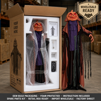 Citrouille d'Halloween Électrique Grandeur Nature, Accessoire Animatronique avec Son et Lumière, Détection de Mouvement, Yeux Rouges Lumineux, Décoration Extérieure