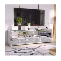 Meuble TV Moderne à 3 Tiroirs Effet Miroir en Cristal, Console TV Argentée, Meuble de Télévision pour Salon et Mobilier d'Hôtel