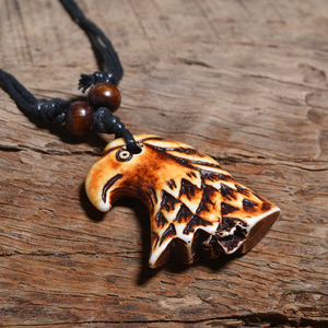 Collar con Amuleto de Hueso de Yak Estilo Tribal Retro Mayan Indio FX005, Colgante de Cabeza de Águila para Hombre, Cadena de Cuerda Ideal para Fiestas, Regalo - Product Image 3