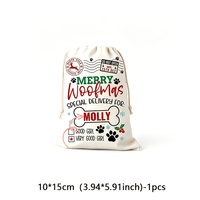 Sac à cordon personnalisé en coton et lin avec logo et nom d'animal pour Noël, idéal pour chiens, chats, enfants, cadeaux de fêtes