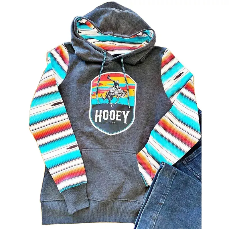 Casual Printing Color Matching Striped Long Sleeve Sweatshirts Hooded Pullover Fleece Sweatshirt Hoodies Tops